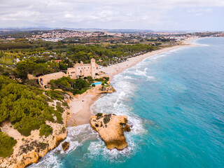 Aerial drone view of a coastline in spain catalonia tarragona - obrazy, fototapety, plakaty