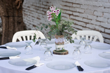 A table decorated ready for a lunch during a party