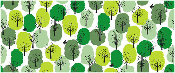 緑豊かな森のイメージ-シームレスなパターン-1リピート-手描き