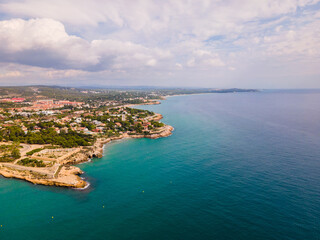 Obraz premium aerial drone view of the beach and ocean