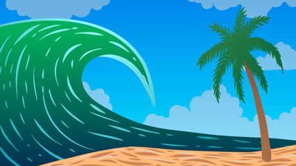 Fototapeta na wymiar Vector cartoon ocean wave on island shore in ocean
