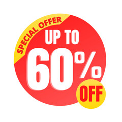 60% off, UP to special offer, icon mega discount, Vector illustration design red, Sixty 