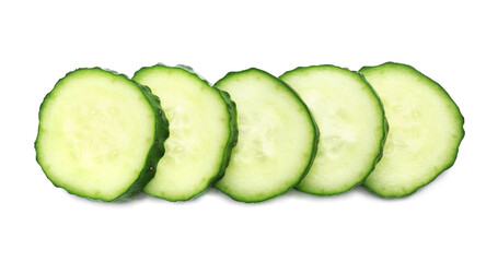 Slices of fresh ripe cucumber isolated on white