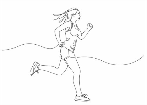 recommend clip art: continuous line drawing of running woman with dynamic movement vector illustration