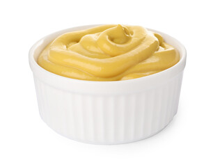 Spicy mustard in bowl isolated on white