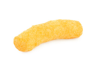 One tasty cheesy corn puff isolated on white