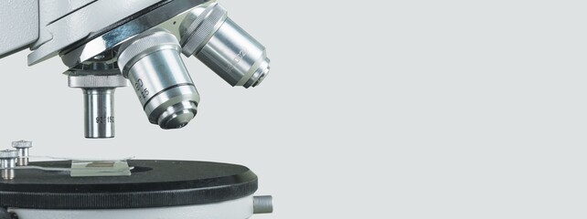 Microscope chemistry pharmaceutical instrument. microbiology magnifying tool and symbol of chemical science exploration.