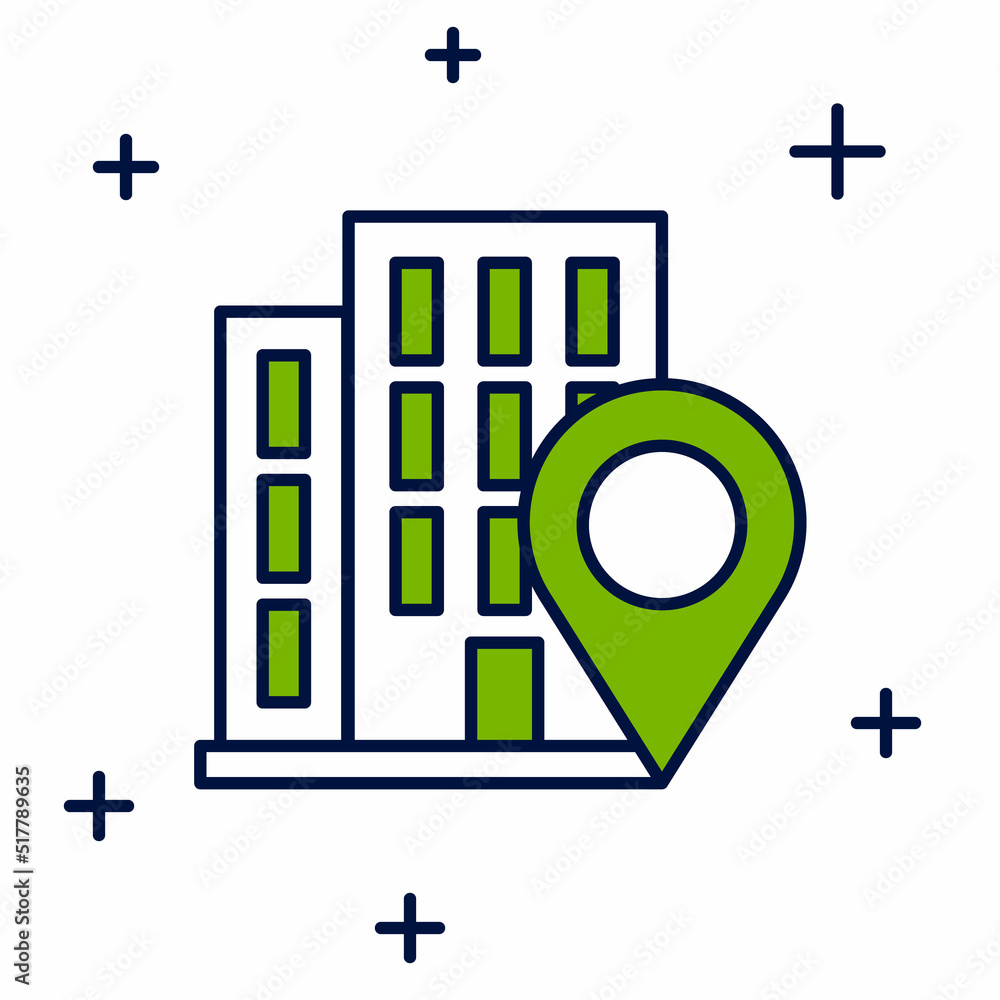 Poster Filled outline Map pointer with house icon isolated on white background. Home location marker symbol. Vector