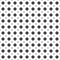 Square seamless background pattern from black play symbols are different sizes and opacity. The pattern is evenly filled. Vector illustration on white background