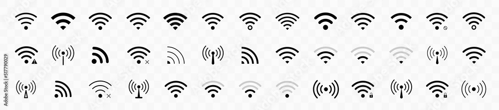 Poster wifi icon set. wireless internet symbol. different black wifi icon set. set of free wifi and zone si