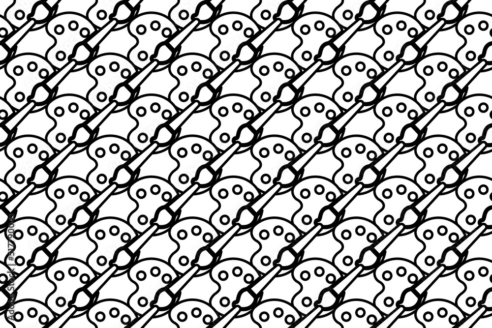 Poster seamless pattern completely filled with outlines of palette symbols. elements are evenly spaced. vec