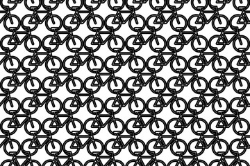 Seamless pattern completely filled with outlines of bicycle symbols. Elements are evenly spaced. Vector illustration on white background