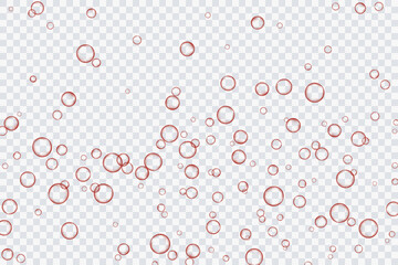 Red air bubbles, oxygen, champagne crystal clear, isolated on a transparent background of modern design. Vector illustration of EPS 10.