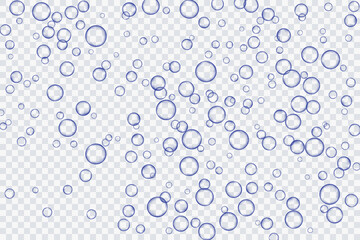 Blue air bubbles, oxygen, champagne crystal clear, isolated on a transparent background of modern design. Vector illustration of EPS 10.