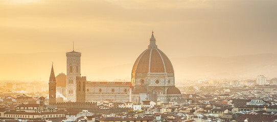 Florence Cathedral filled with warm sunny light. 