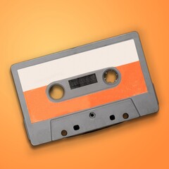 One single simple light analog audio cassette tape object. Retrowave, synthwave retro vintage