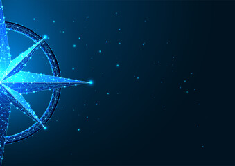 Compass as a metaphor of strategy, direction, business principles and goals concept banner on blue 