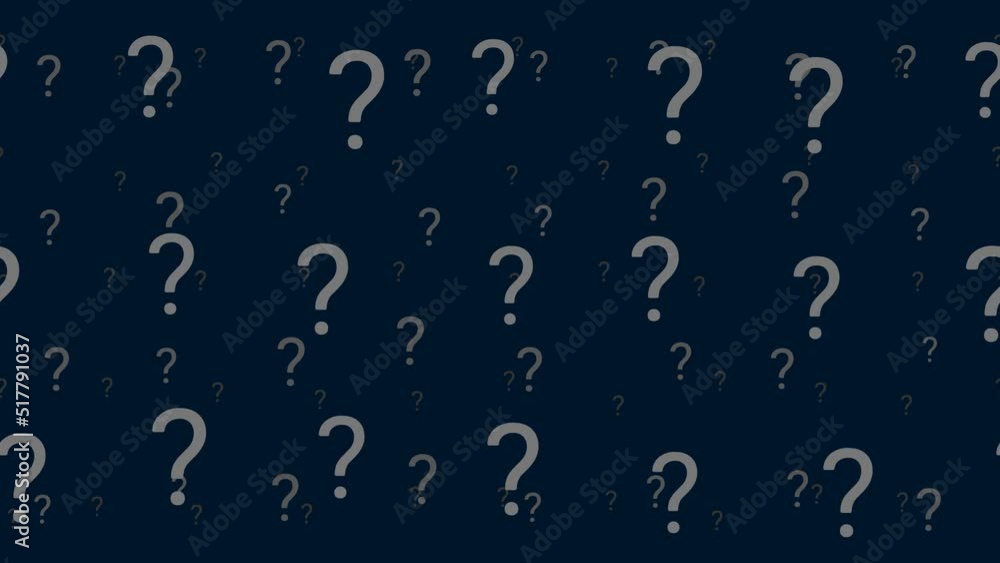 Poster question symbols float horizontally from left to right. parallax fly effect. floating symbols are lo