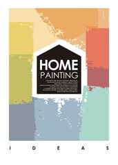 Home decor and painting creative poster or banner design with house shape and pastel colors. Vector illustration.