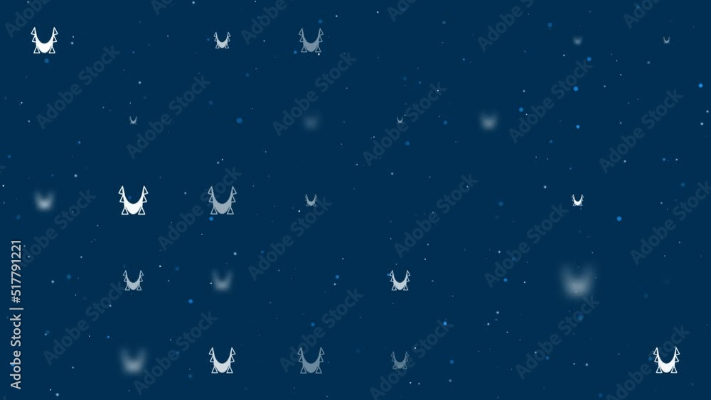 Poster template animation of evenly spaced yoga hammock symbols of different sizes and opacity. animation o