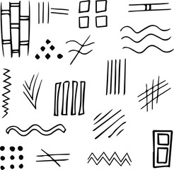 Abstract signs and symbols. Geometry. Abstraction. Drawn signs in vector. Elements for creating a pattern. Geometric postcard. Decorative elements. Creativity. Print for a T-shirt.