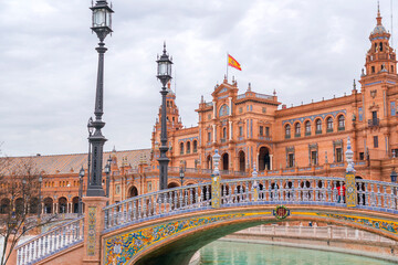 Plaza de Espana is a square in the Parque de Maria Luisa in Seville, Spain