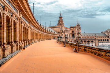 Plaza de Espana is a square in the Parque de Maria Luisa in Seville, Spain