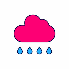 Filled outline Cloud with rain icon isolated on white background. Rain cloud precipitation with rain drops. Vector