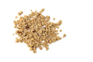 heap of granola muesli isolated on white background