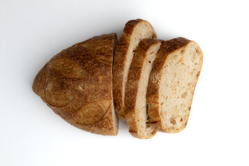 fresh homemade bread on white background, top view