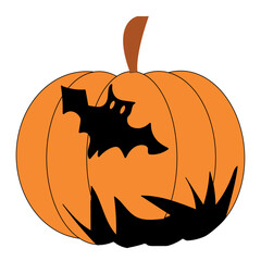 Fototapeta premium Halloween pumpkin icon. Vector. Autumn symbol. Flat design. Halloween scary pumpkin with smile, happy face. Orange squash silhouette isolated on white background. Cartoon colorful illustration.