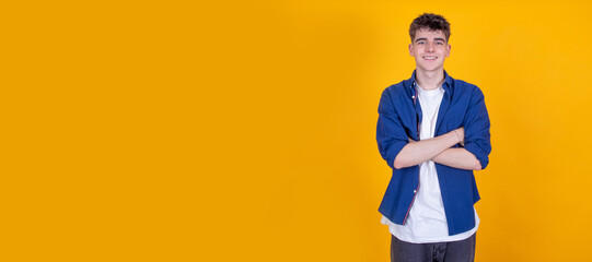young teenager or student isolated on color background