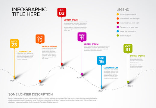 Timeline with Six Square Droplet Pointers Template