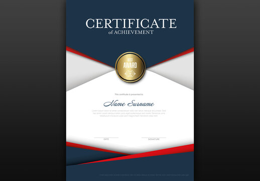 Modern Vertical Certificate Template with Blue and Red Stripes