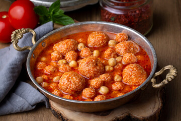 Traditional delicious Turkish foods; Bulgur soup (Turkish name; Anali Kizli, icli kofte)