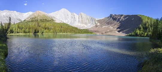 Scenic Landscape View Blue Rainbow Lake Eastern Ranges Banff National Park Canada.  Scenic Summertime Hiking Canadian Rocky Mountains