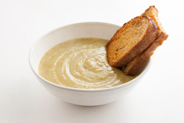 Creamy Potato Leek Soup with Crostini Bread Toast