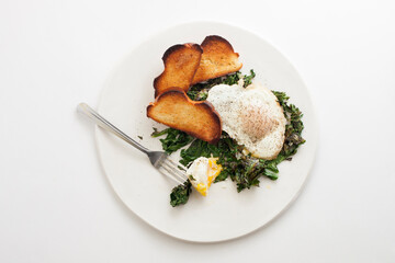 Fried Eggs with Crispy Kale and Crostini