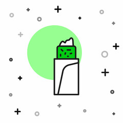 Filled outline Burrito icon isolated on white background. Traditional mexican fast food. Vector