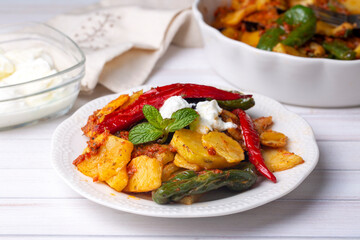 Turkish style mixed vegetable fried with yoghurt (Yogurtlu Karisik Kizartma)
