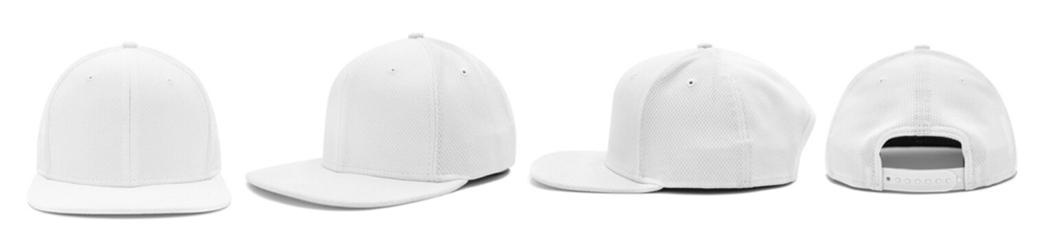 White snap back baseball cap array isolated on a white infinity cove background