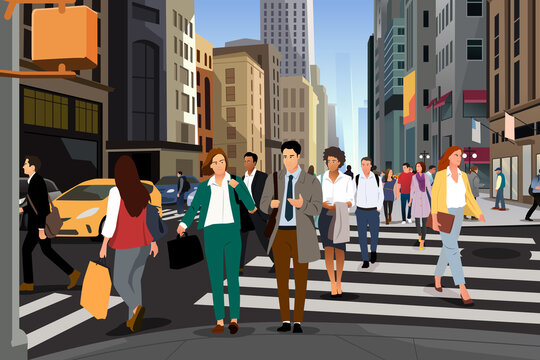 Business People Walking in the City Going to Work Vector Illustration