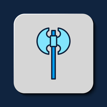 recommend clip art: Filled outline Medieval axe icon isolated on blue background. Battle axe, executioner axe. Medieval weapon. Vector