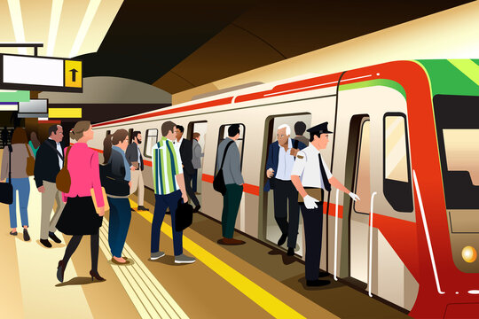 People Commuting Using Subway Vector Illustration