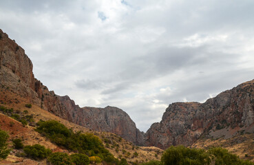 Picturesque mountain gorge with red rocks near Noravank Monastery, Armenia