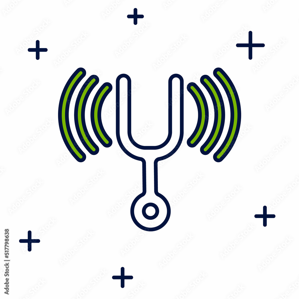 Poster filled outline musical tuning fork for tuning musical instruments icon isolated on white background.