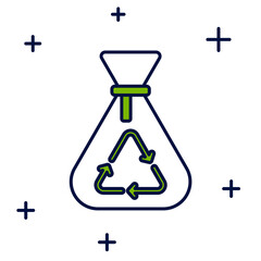 Filled outline Garbage bag with recycle symbol icon isolated on white background. Trash can icon. Recycle basket sign. Vector