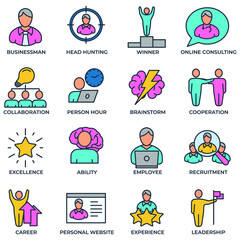 Set of business people icon logo vector illustration. businessman, head hunting, winner, recruitment, career and more pack symbol template for graphic and web design collection