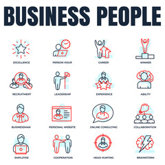 Set of business people icon logo vector illustration. businessman, head hunting, winner, recruitment, career and more pack symbol template for graphic and web design collection
