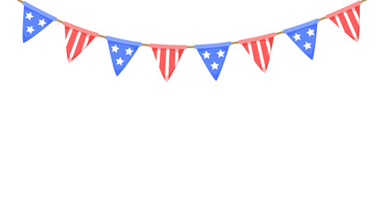Obraz premium USA flag garland. US patriotic pennants chain. American party bunting decoration. United States flags for celebration. Vector background.